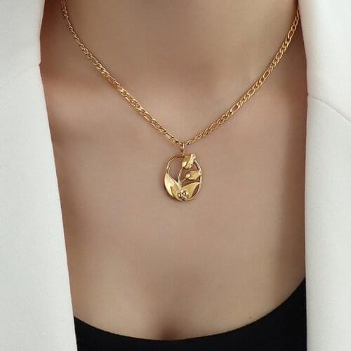 Gold Plated Stainless Steel Tulip Flower Pendant Necklace Women Accessories, Elegant Neck Chains Necklaces Female Gifts Jewelry