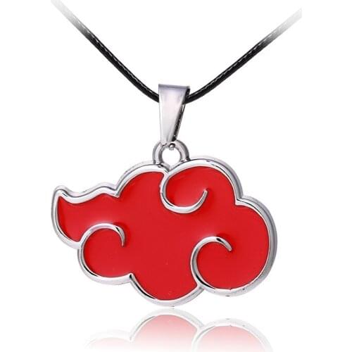 Japanese Anime Cosplay Akatsuki Organization Red Cloud Sign Pendant Necklace Women Men Black Leather Chain Collar Jewelry 2021