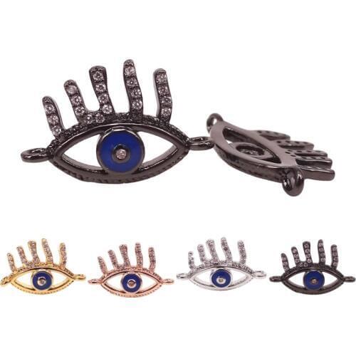 Black/Silver/Gold Color & Micro Pave CZ Eyelash Shape Connector Charm Pendants for Women Jewelry Making Findings Accessories DIY