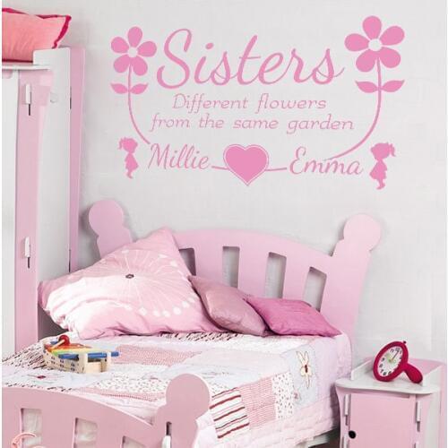 Custom Names Twins Wall Decal Girls Room Decoration Babies Friends Wall Stickers Twins Girls Style Wall Murals Gift AZ622