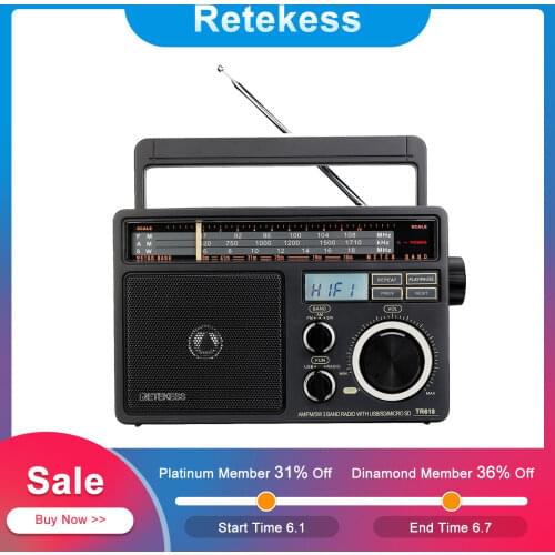 Retekess TR618 AM FM SW Portable Analog Radio with Digital MP3 Player Loud Volume Big Speaker Ideal for Home and Elderly
