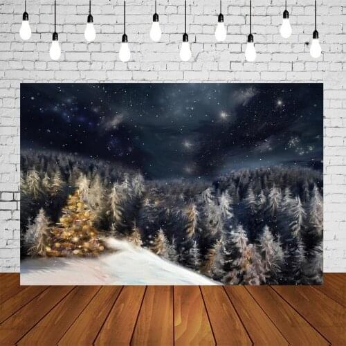 Christmas Backdrop Noel Pine Trees Forest Rustic Xmas Party Banner Winter Sparkle Stars Portrait Backgrounds Photo Studio Props