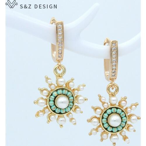 S&Z DESIGN Japanese South Korean 2019 New Fashion Imitation Pearl Gold Color Dangle Earrings For Women Wedding Party Jewelry