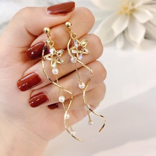 Tassel Earrings Drop Golden Butterfly Rhinestone Rhombus Inlaid Pearl Earrings Beaded Earrings Dangler Girl Gifts For Friends