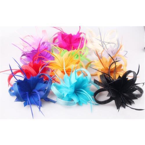 Sinamay Fascinator Feather Flower With Trim Brooch Occasion Headwear Party Hair Accessories And Fancy Race Hats Multiple Colors