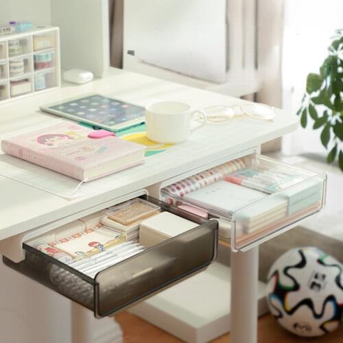 Self Stick Pencil Tray Under Desk Drawer Organizer Table Storage Box Self-adhesive Hidden Organizer Office Stationery Organizer