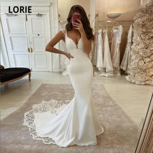 LORIE Boho Wedding Dresses Mermaid Wedding Gown Soft Satin Spaghetti Strap White Ivory Custom Made Party Bride Dress 2021