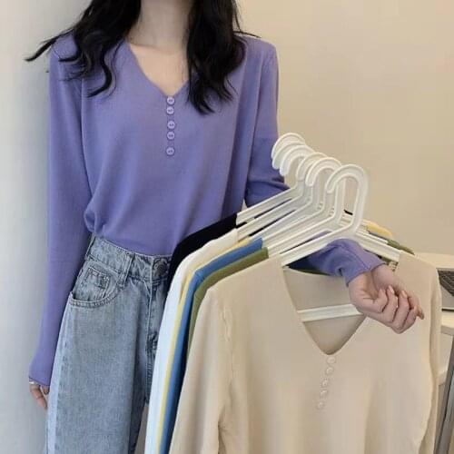 Lucyever Women Bottoming Sweaters Casual Simple V-neck Solid Color Loose Sweater Female Autumn Basic Long Sleeve Pullover Tops