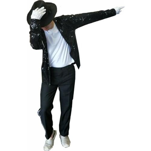 Michael Jackson Cosplay MJ Cos Child Adult Costume 6pcs MJ Billie Jean Jacket+Pant+Tshirt+Sock covers + Glove+Hat+glasses