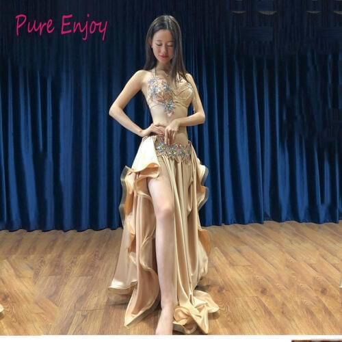Women Oriental Dance luxury bra+skirt+belt 3pcs Belly Dance advanced diamond dance suit Performance competition clothing