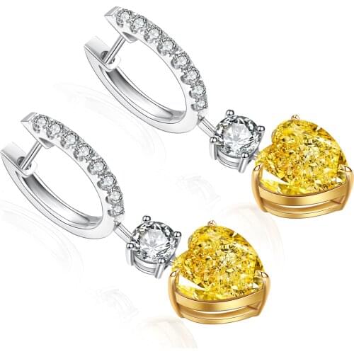 Pirmiana Fashion 925 Sterling Silver Earrings Heart Shape Simulated Yellow Diamond Gemstone Jewellery