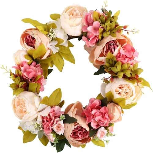 Artificial Flower Wreath Peony Wreath - 16inch Door Wreath Spring Wreath Round Wreath For The Front Door, Wedding, Home Decor