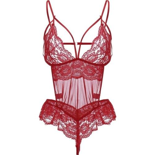 Women Hot Erotic Dress Sexy V-neck Underwear Transparent Lace Mesh Sheer Lenceria Sex Babydoll Costumes Bodysuits