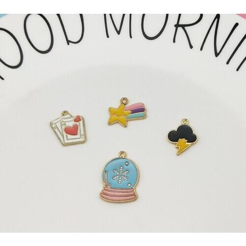 10pcs/lot Love Poker Stars Dark Clouds Lightning Alloy Enamel Charms Pendants Bracelet Finding For DIY Earring Jewelry Accessory