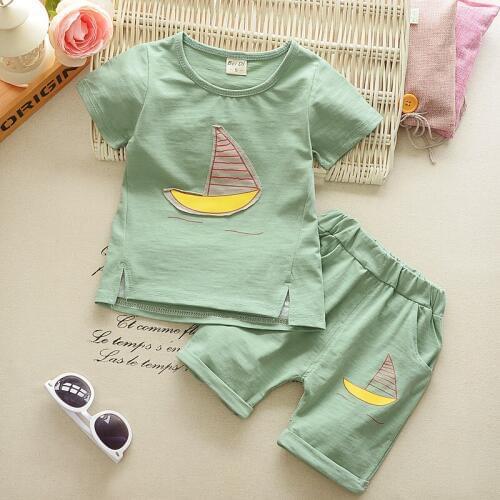 2019 New Summer Boys Clothing Sets Kids Boys Ship Pattern Tops T-shirt+Cotton Shorts 2 Pcs Boys Sports Suit
