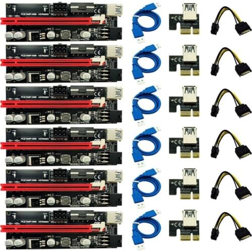 6Pcs Newest Ver009 Usb 3.0 Pci-E Riser Ver 009S Express 1X 4X 8X 16X Extender Riser Adapter Card Sata 15Pin to 6 Pin Power Cable