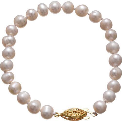 7-8mm Nearround Freshwater White Pearls Jewelry Making Diy Bracelets Accessories 7inch H656