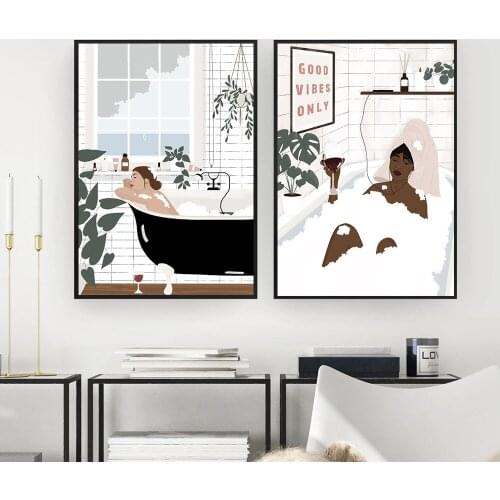 Abstract Girl Bubble Bath Canvas Painting Nordic Woman Posters and Prints Nordic Wall Art for Living Room Home Decor
