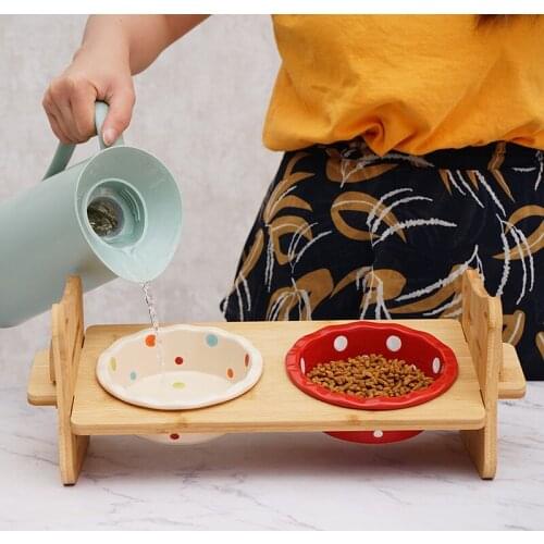 Dog Accessories Ceramic Double Dog Bowl Adjustable Heights Pet Dog Feeding Dish Bowls with Removable Feeder Pet Food Water Bowl