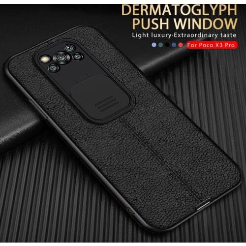 Lychee Patten Push Window Camera Protection Case For Poko Poco X3 X 3 Pro NFS Case Soft Silicone Shockproof Coque Little X-3 3X