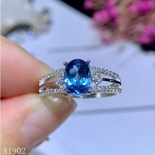 KJJEAXCMY fine jewelry 925 sterling silver inlaid natural blue topaz female ring support test