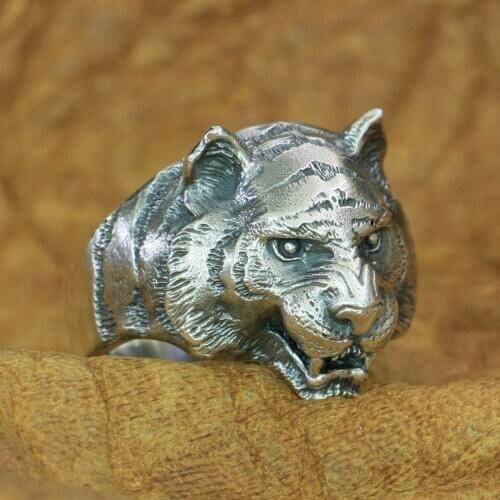 925 Sterling Silver Tiger Ring Mens Biker Rock Punk Ring TA205 US Size 7~15