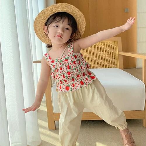 Girl Baby Summer Clothing Set Printed Tops Shirts+pants Fashion Girls Children Casual Princess Suits Clothes 2-8age