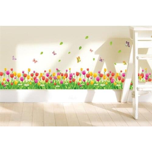 Beautiful Tulip Flower Wall Stickers For Living Room Bedroom Home Decorations 3d Baseboard Mural Art Diy Pvc Glass Door Decal