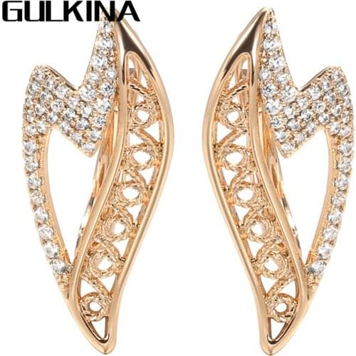 Gulkina Fashion 585 Rose Gold Wave Earrings 2021 Trend Crystal Flower Natural Zircon Drop Earrings for Women Luxury Jewelry