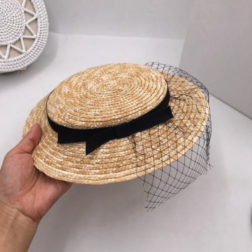 Fashion ladies straw Headwear Accessories fascinators for women with Gauze net yarn Wedding Party Church