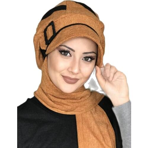 Islamic Clothing Hijab New 2021 Fashion Hijab Muslim Scarf Scarf Beanie Scarf Ready Made Shawl Combination Turban Hat Tan Black