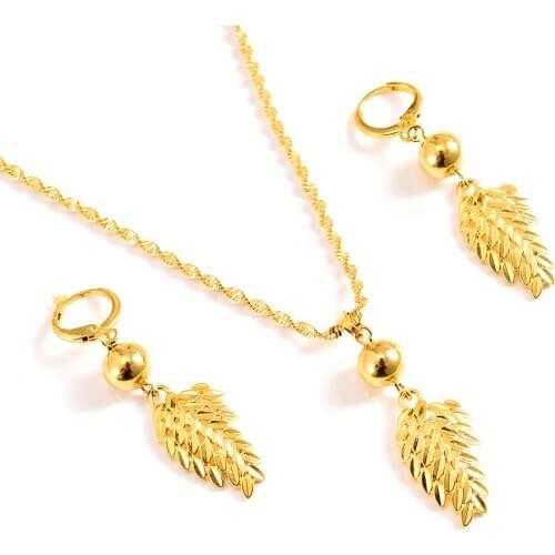 Gold Necklace Earring Set Women Party Gift Leaf Jewelry Sets daily wear mother gift wedding bridalDIY charms women girls