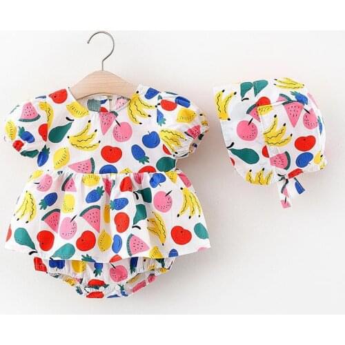 Summer New Baby Girls Bodysuit Short Sleeve Clothes Climbing Jumpsuit Korean Flower Printing Clothing Fashion Suits For 1-3 Year