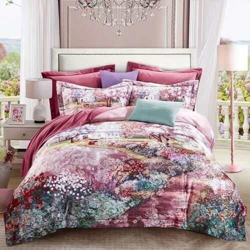 New fashion luxury bedding set queen king size 60S Sanding bed set 4pcs 100% cotton duvet cover bed sheet sets white blue pink