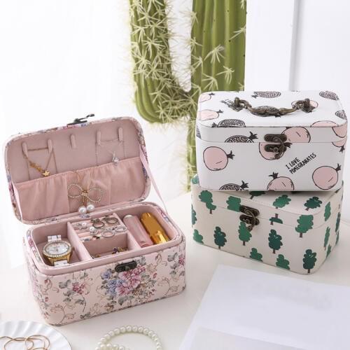 PU Makeup Organizer Women Travel Jewelry Box Earrings Necklace Rings Bracelet Display Case Beauty Stud Collection Accessories