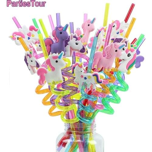 16X Unicorn Straws Reusable Unicorn Strawsfor Girls Unicorn Birthday Party Decor Supplies Unicorn Themed Plastic Drinking Straw
