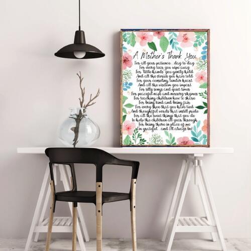 Teacher Appreciation Print Childcare Teachers Gift A Mothers Thank You Poem Flower Wall Art Canvas Poster Painting Wall Decor