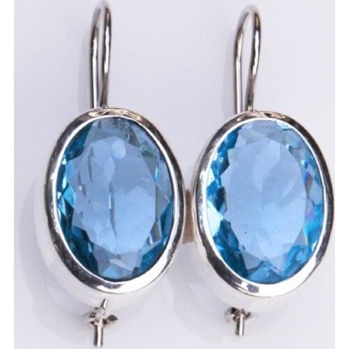 Simple and Fashionable 925 Standard Sterling Silver Blue Crystal Female Creative Earrings Wedding Wedding Princess Love Earrings
