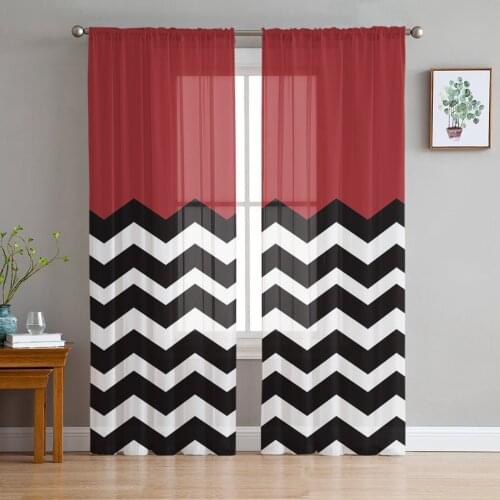Ripple Red White Black Curtain Window Tulle For Living Room Bedroom The Kitchen Window Treatment Decorations Curtains