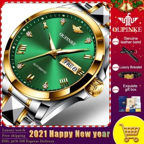 OUPINKE Top Luxury Brand Men Automatic Mechanical Watch Waterproof Stainless Steel Watchstrap Skeleton Male Watch