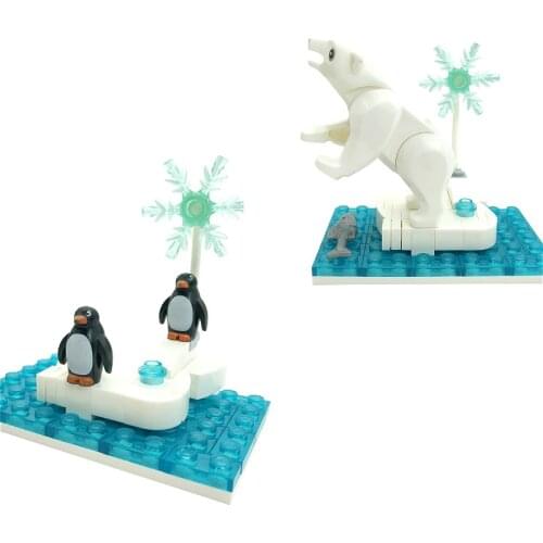 Compatible MOC Building Blocks Penguins Bear Friends Bricks Montessori DIY Toys for Children Boy Girl Gift North South Pole Base