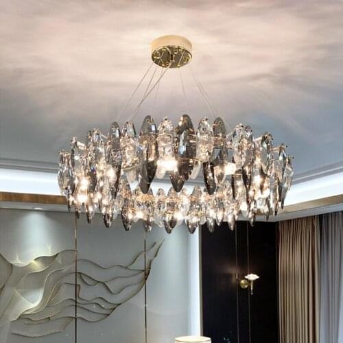 FKL Modern Crystal Chandelier Light Luxury Round Living room Lamp Dining room Bedroom Household Round Crystal Indoor Lamp