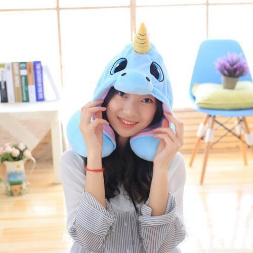 1pc 30*23cm Creative Unicorn U Shape Pillow with Hat Stuffed Cartoon Travel Pillow Car Airplane Nursing Cushion Kawaii Plush Toy