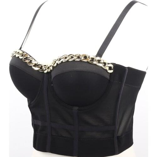 Crop tops sexy Bustier corset Cropped top Vest black Chain Breath Women fashion club outfits