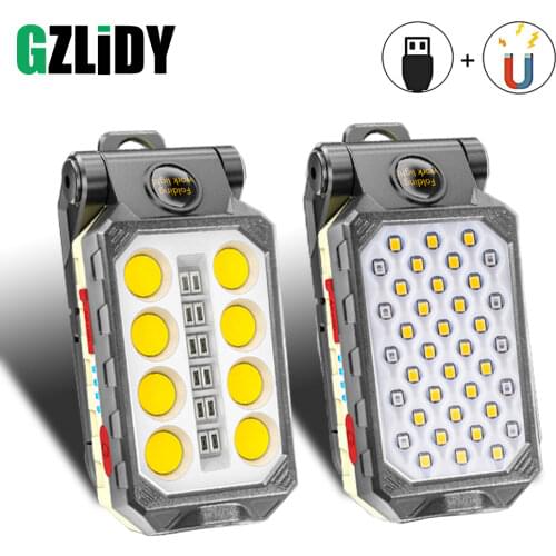 USB Rechargeable COB Work Light Portable LED Flashlight Adjustable Waterproof Camping Lantern Magnet Design with Power Display