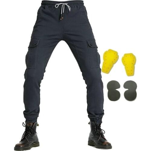Loong Biker Motorcycle Riding Protective Elastic Waist Pants Locomotive Casual Cargo Trousers Moto Knight Leisure Jeans Gray