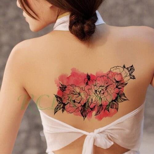Waterproof Temporary Tattoo Sticker water ink pink peony flower leaf Fake Tatto Flash Tatoo big size tattoos for girl Women Men