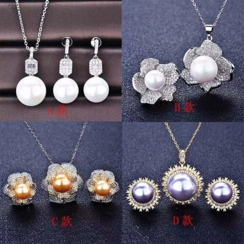 Fashion Pearl Jewelry Charming Flower Pendant Necklace Delicate Vintage Rings Earrings For Women Wedding Party Anniversary Gift