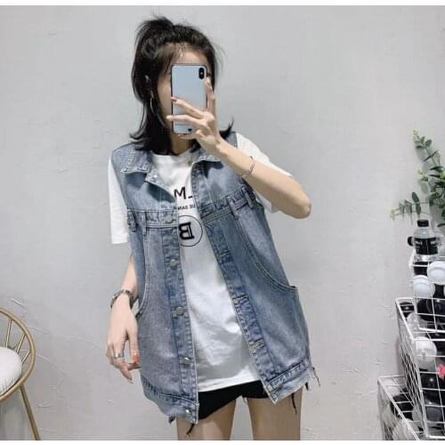 Spring Summer Womens Wear Denim Women Loose-Fitting Sleeveless Shirt Women