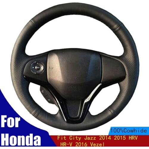 Car Steering Wheel Cover Customized For Honda Fit City Jazz 2014 2015 HRV HR-V 2016 Vezel Genuine Leather Braid